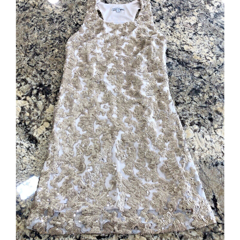 MED Alberto Makali Womens Knee Length Sequin Dress Stretchy Gold Cocktail Prom